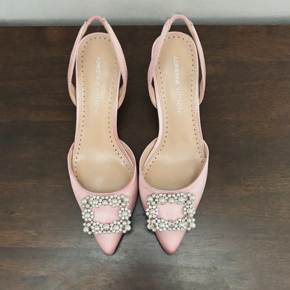 NWOT - Adrienne Vittadini Suza Ballerina Pink Embellished Slingback Kitten Heels